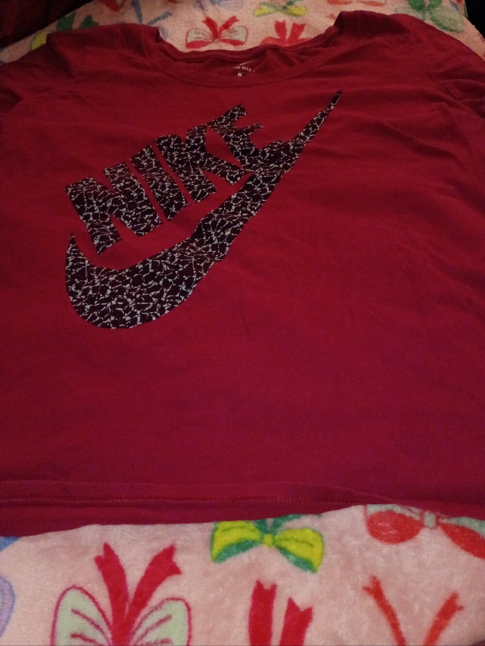 Nike Red Girls' Tee with Black Patterned Swoosh